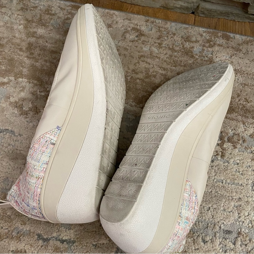 Vionic Jacey Wedge Pumps Slip On Heels Comfort Shoes Leather Tweed Cream: 11 - Picture 8 of 11